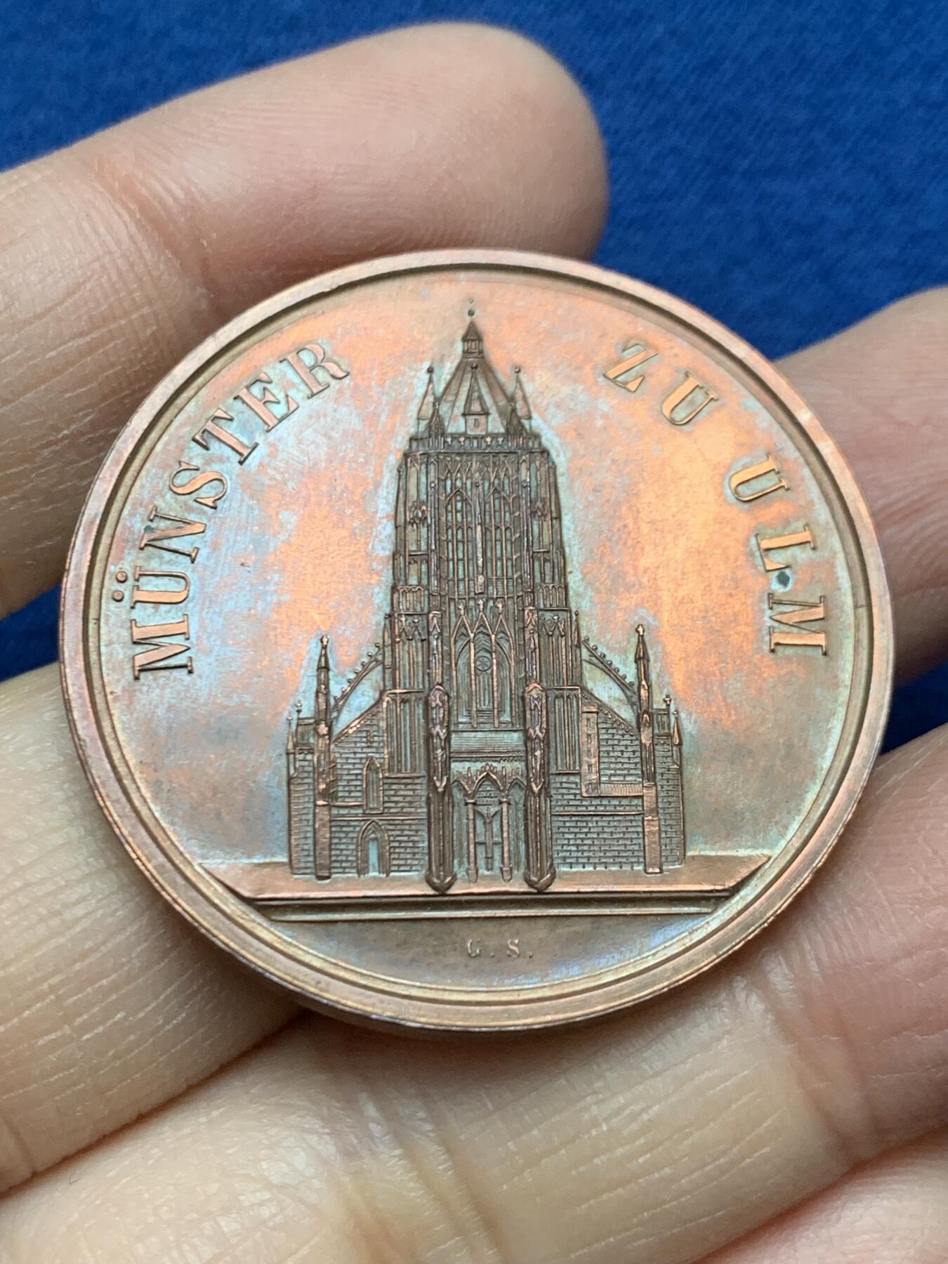 《竞宝斋》第458场 周日，周一，周二   3场连拍 （全场包邮）欢迎送拍 德国乌尔姆教堂铜章，23g，36.8mm