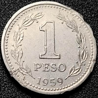 泉币菌-第169场- 精品福利场 - 1959年 阿根廷1比索 25.6mm 美洲币 自由女神