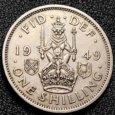 泉币菌-第168场- 精品福利场 - 1949 英国1先令镍币 苏格兰版 坐狮持剑 乔治六世 24mm