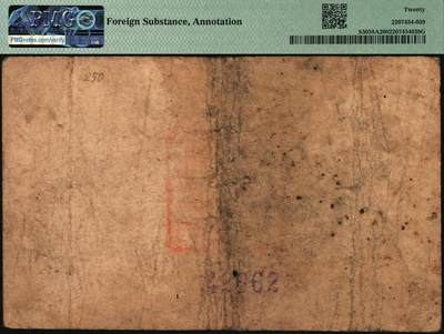 宜和2025年秋季拍卖 纸币 民国三十四年（1945年）浙东银行余姚支行抗币一组2枚，单面印刷，背面加盖“浙东银行余姚支行”行章及编号，其中：①临时兑换券伍角，PMG评级数据记录仅4枚，PMG 20/Foreign Substance，Annotation，冠军分；②地方本位币壹圆，PMG 15/Rust；均为稀见品