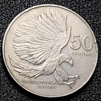 泉币菌-第169场- 精品福利场 - 飞鹰 菲律宾1984年 50分铜镍硬币 食猴鹰 25.0毫米6.0克