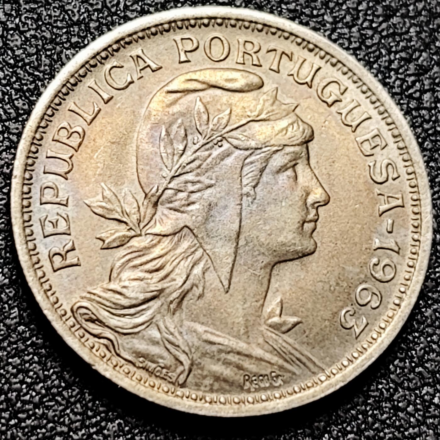 泉币菌-第168场- 精品福利场 微彩光美品 1963年葡萄牙50分镍币 早期丰谷女神 23mm 欧洲币