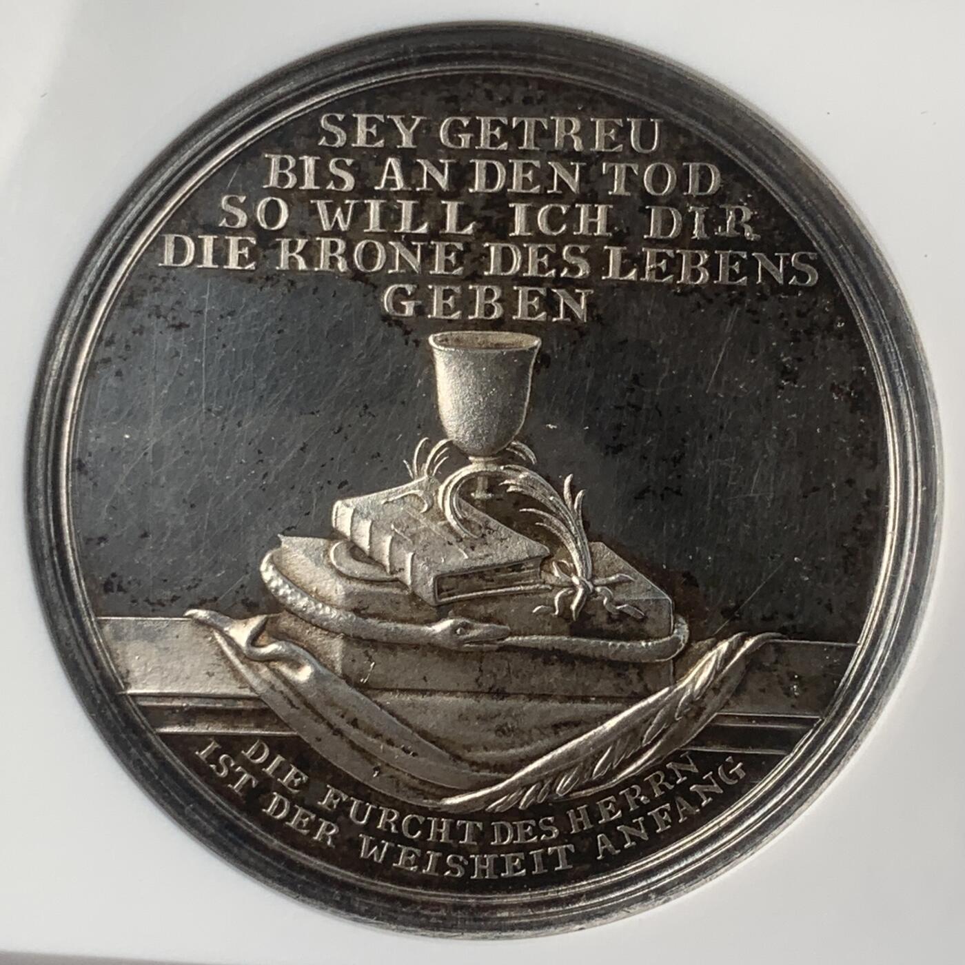 掌中浮雕-藏着的欧洲第049场 NGC MS63 DPL ：19世纪德国柏林洗礼纪念银章，42mm，德国宗教题材，LOOS大师作品