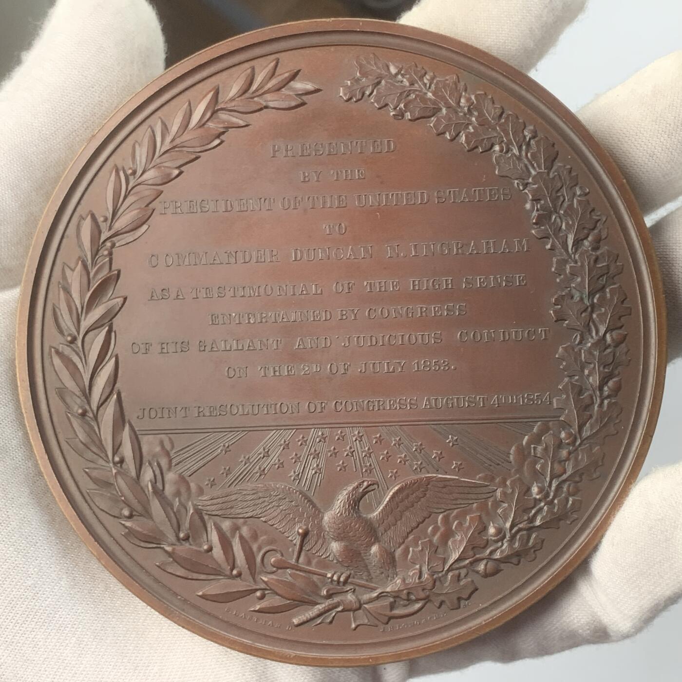 掌中浮雕-藏着的欧洲第049场 1854年邓肯·英格拉姆的营救马丁·科什塔，102mm，Peter F Cross, James B Longacre and S Eastman雕刻