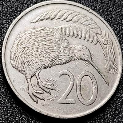 泉币菌-第168场- 精品福利场 - 几维鸟 1967年 英联邦 新西兰20分硬币 直径28.5mm  青年女王