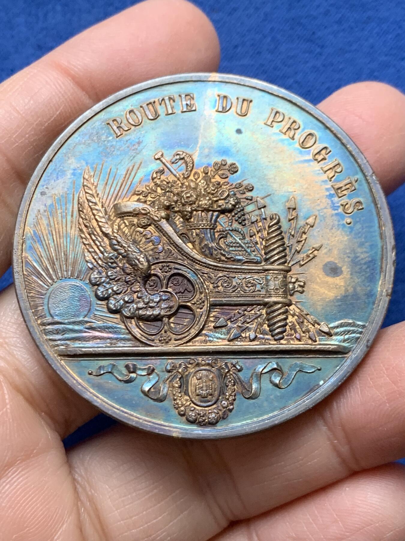 《竞宝斋》第458场 周日，周一，周二   3场连拍 （全场包邮）欢迎送拍 比利时1836年布鲁塞尔-梅赫伦铁路正式通车纪念铜章，56g，49.7mm