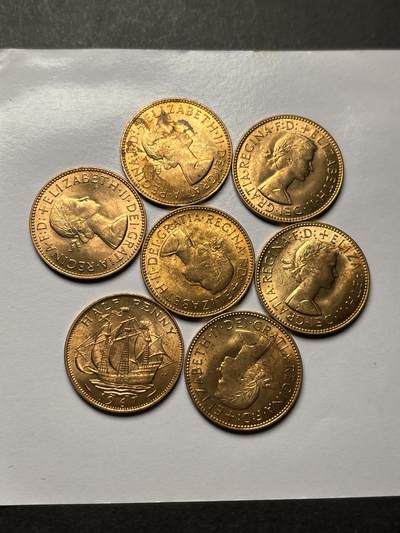 文馨钱币收藏 2026新年第三场（第 289 场）【长期接代拍品】 - 原铜光 1967 年英国半便士普制币 关门年 7 枚