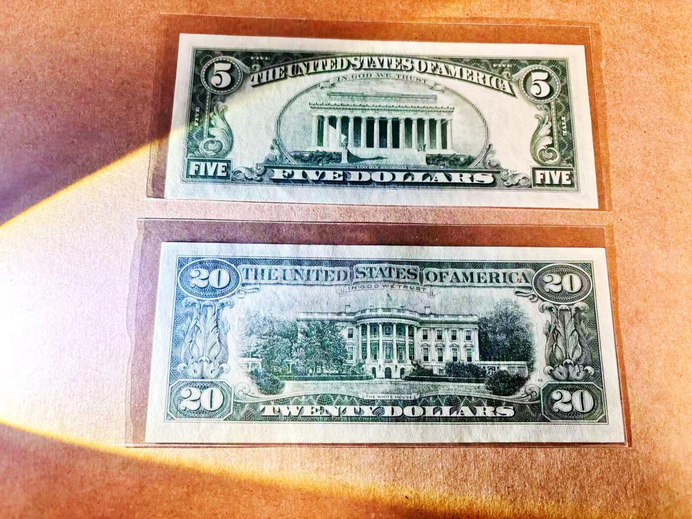 【Blue Auction】世界纸币精拍第775期——18级TOP拍卖/信誉/品质/专业/高效💫 【一组2张】美国 1969年5-20美金 AU+/UNC-