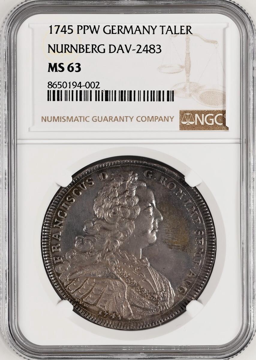 NGC-MS63 1745 德国纽伦堡城市景观泰勒银币