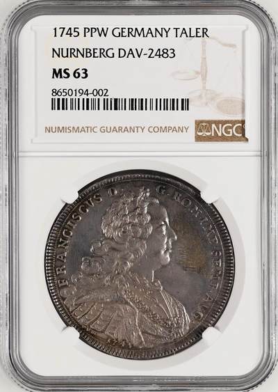NGC-MS63 1745 德国纽伦堡城市景观泰勒银币 - NGC-MS63 1745 德国纽伦堡城市景观泰勒银币