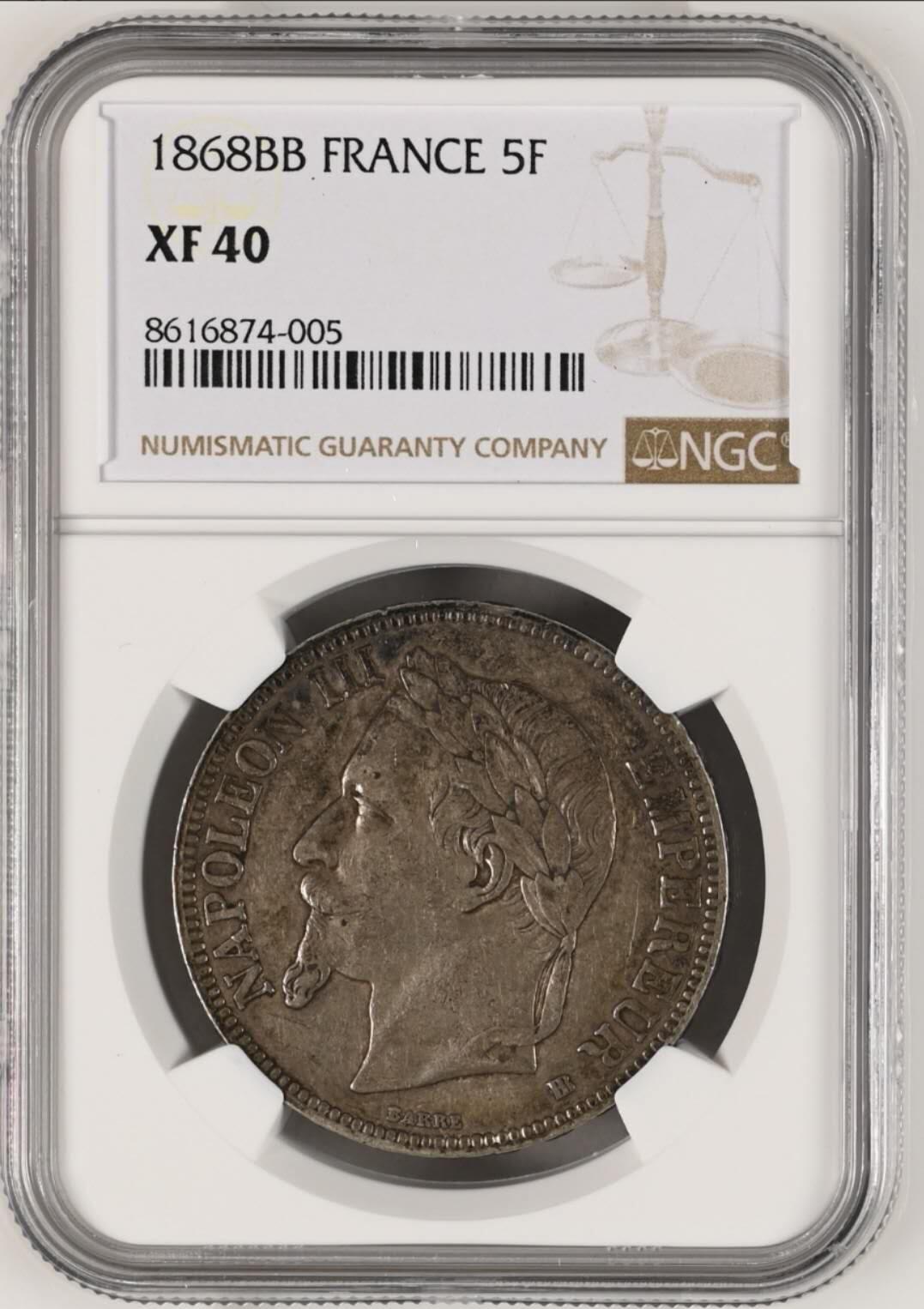 NGC XF40法国拿破仑银币