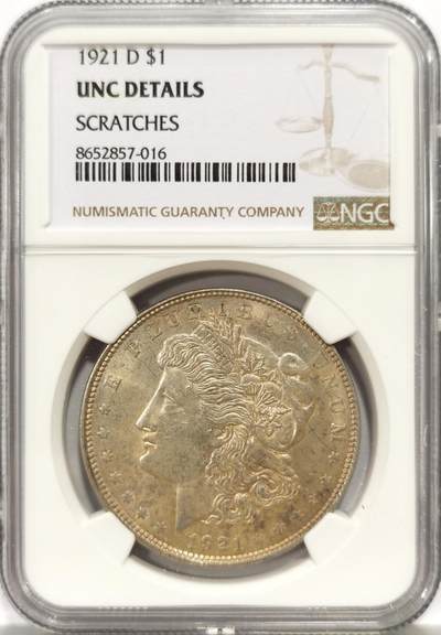 博洋堂世界钱币拍卖第157期（全场包邮） - NGC UNCD 美国1921年D版摩根银币，稀少版别，带彩好品。