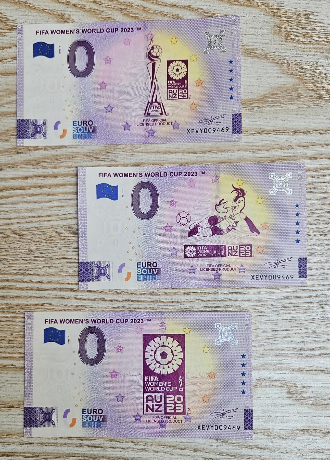 【币将精彩】纸币杂项拍卖（2026-1-25） 2813年澳新女足世界杯0欧元纪念钞3枚unc