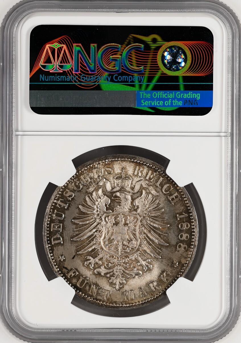 NGC-MS64 1888 德国符腾堡5马克银币