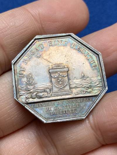 《竞宝斋》第458场 周日，周一，周二   3场连拍 （全场包邮）欢迎送拍 - 法国八角银质jeton，里尔商会，13.26g，30.2mm，早期无边铭