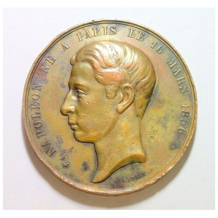法国1874年 皇太子拿破仑四世高浮雕精制大铜章 45MM