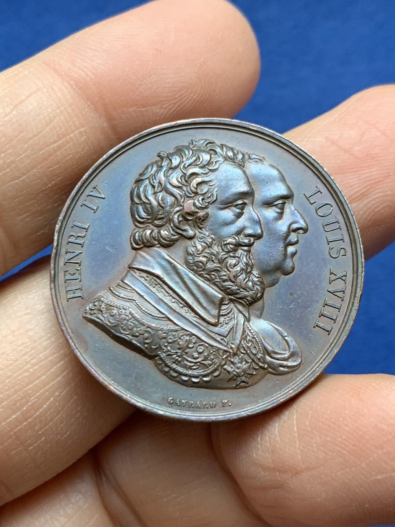 《竞宝斋》第458场 周日，周一，周二   3场连拍 （全场包邮）欢迎送拍 法国路易十八于1817年修复亨利四世雕像纪念铜章，20.89g，32.4mm，1841年以前铜质无边铭