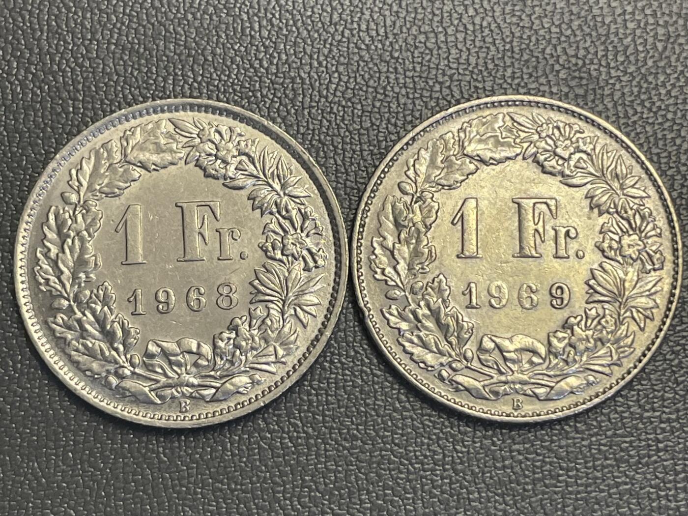 回流0119 瑞士1968、69年1法郎两枚