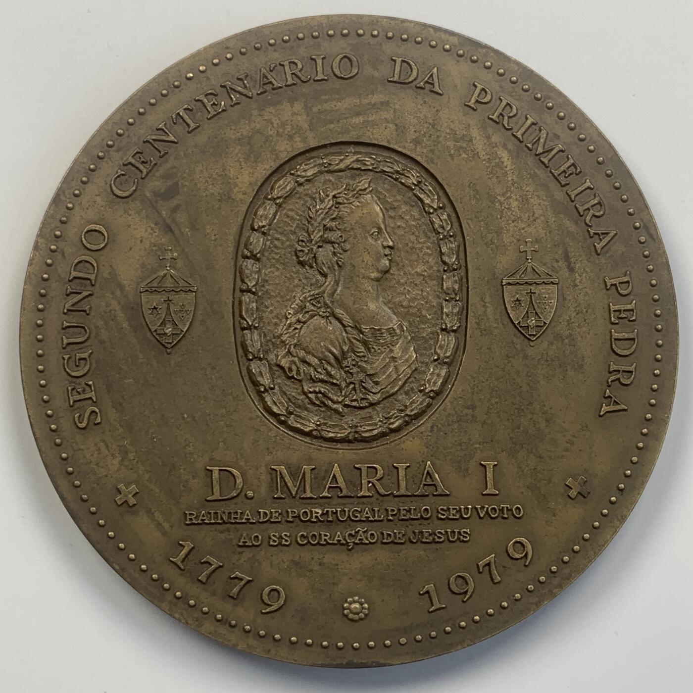 掌中浮雕-藏着的欧洲第049场 1979年葡萄牙女王玛丽一世200周年纪念铜章，90mm，255g