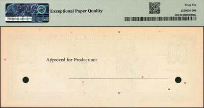 宜和2025年秋季拍卖 纸币 民国三十八年（1949年）中央银行金圆券保安版伍仟圆单面样本券，正背共2枚，未正式发行，罕见；均为PMG 66 EPQ