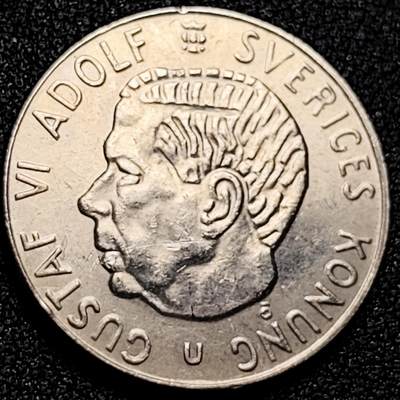 泉币菌-第168场- 精品福利场 - 1973年 瑞典1克朗铜镍币,古斯塔夫六世25mm