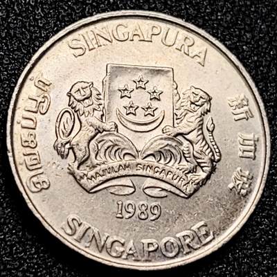 泉币菌-第168场- 精品福利场 - 1989 高币值 新加坡20分 绒球花 高盾徽版 直径21.36mm