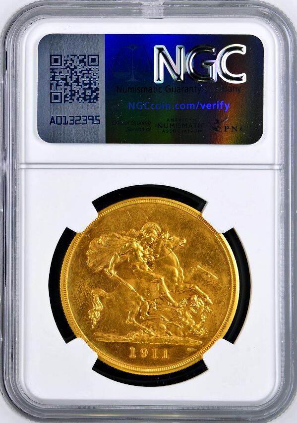 【Blue Auction】世界纸币精拍第775期——18级TOP拍卖/信誉/品质/专业/高效💫  【Proof铸造量仅2812枚】英国 温莎王朝开国君主、伊丽莎白二世女王的祖父乔治五世 1911年加冕纪念5镑马剑精制大金币 39.94克 NGC PF62 光感十足 金光灿灿 实物非常漂亮 