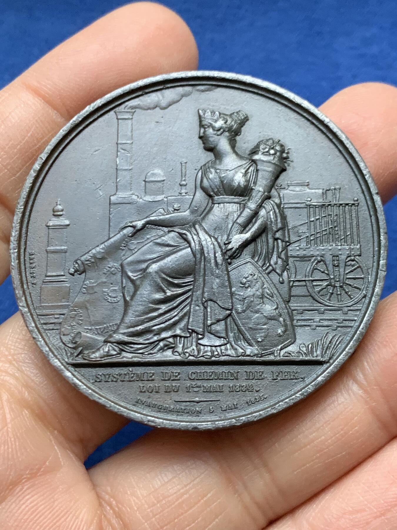 《竞宝斋》第458场 周日，周一，周二   3场连拍 （全场包邮）欢迎送拍 比利时1835年铁路系统落成典礼纪念铅章，60.65g，49.3mm