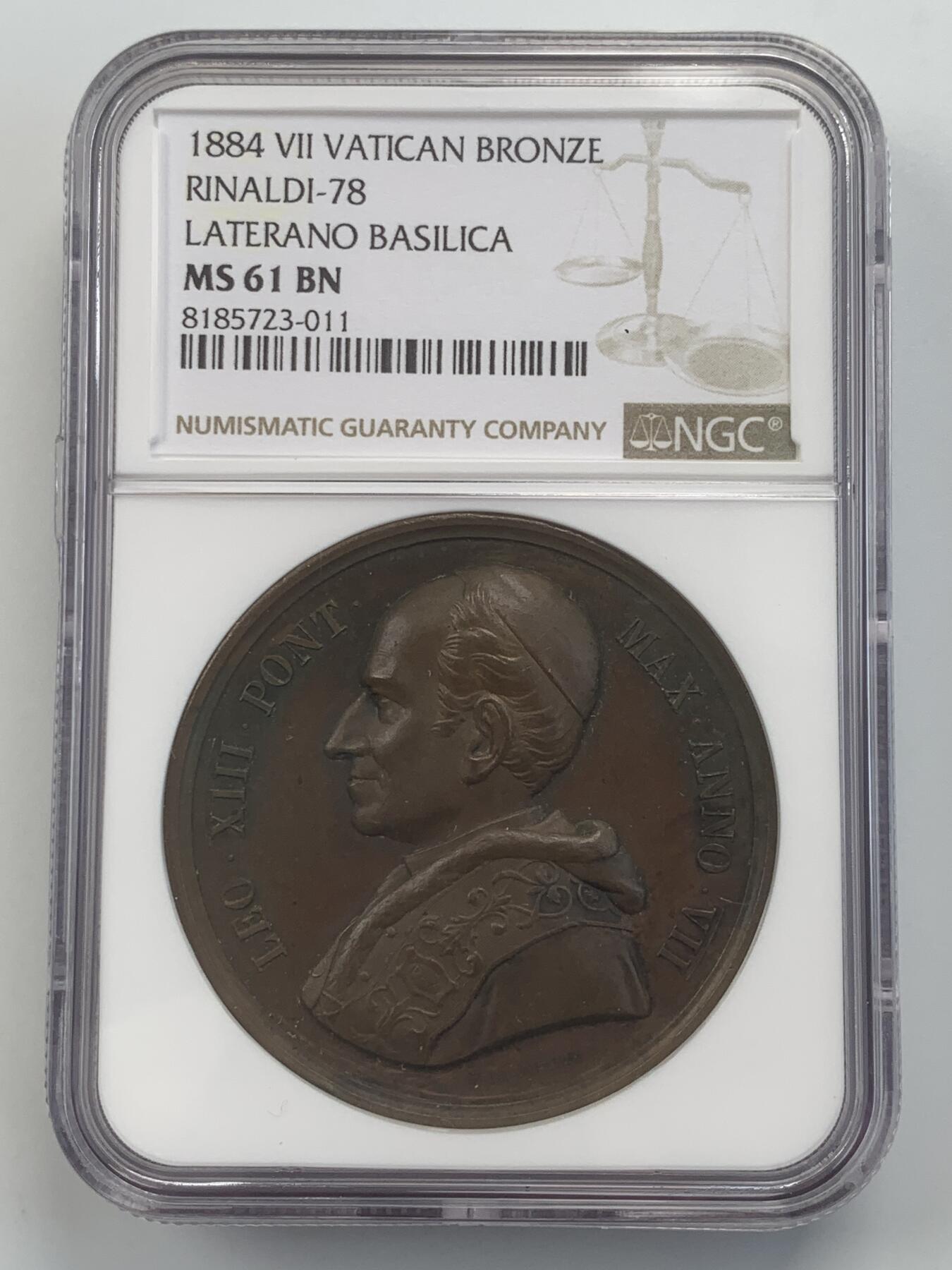 掌中浮雕-藏着的欧洲第049场 NGC MS61 ：1884年梵蒂冈教皇利奥十三世铜章，44mm
