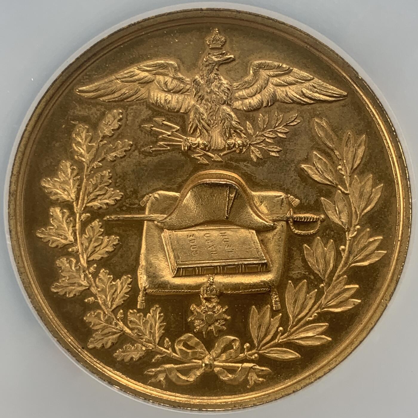 掌中浮雕-藏着的欧洲第049场 NGC MS62 : 1869年法国拿破仑一世百年诞辰纪念镀金大铜章，50mm