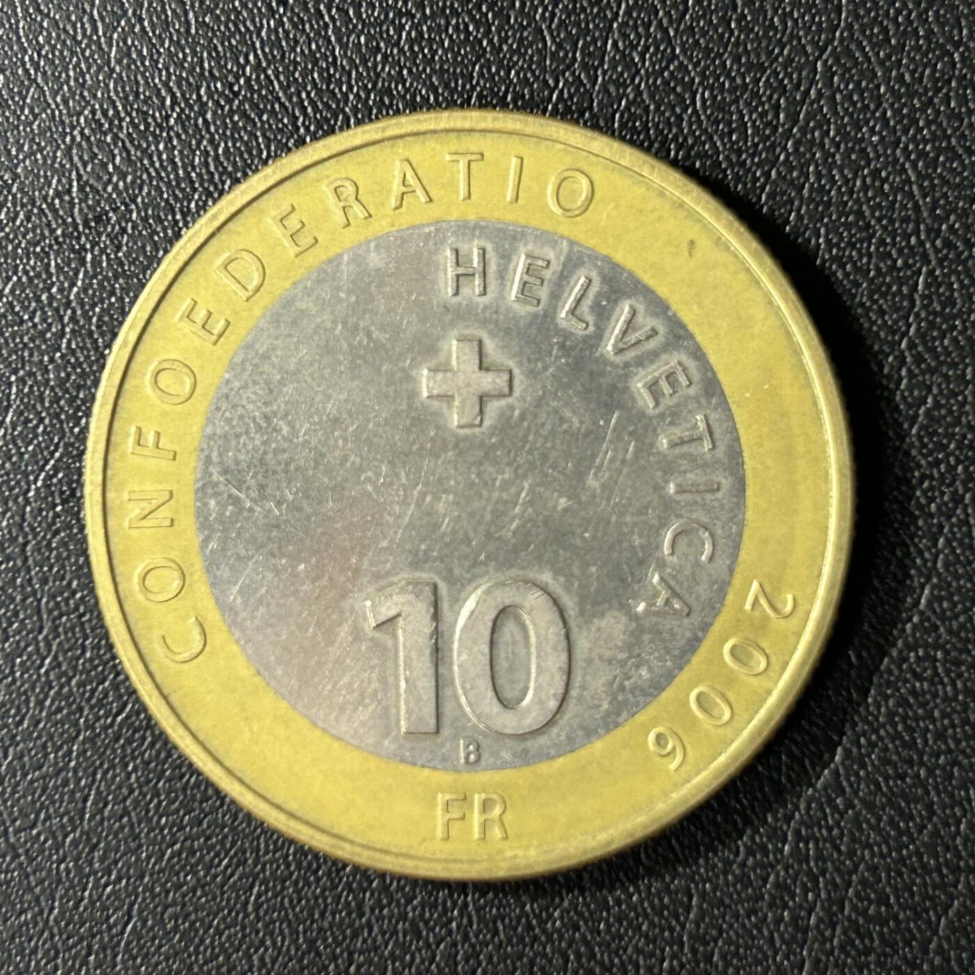 【铜匠收藏】★第136场★客户代拍 散币场，无寄存！！无佣金，30包邮。不满30元，支付5元运费。《接受代拍 代送NGC评级》 2006年瑞士联邦10瑞士法郎双色纪念币