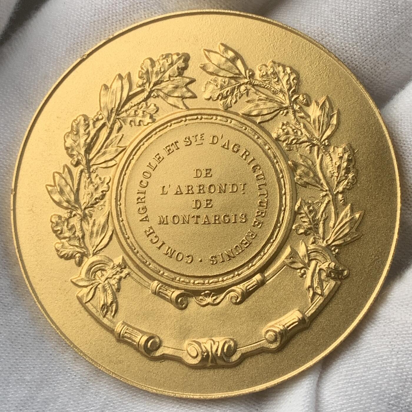 掌中浮雕-藏着的欧洲第049场 法国巴黎蒙塔基农业展览会镀金铜章，50mm