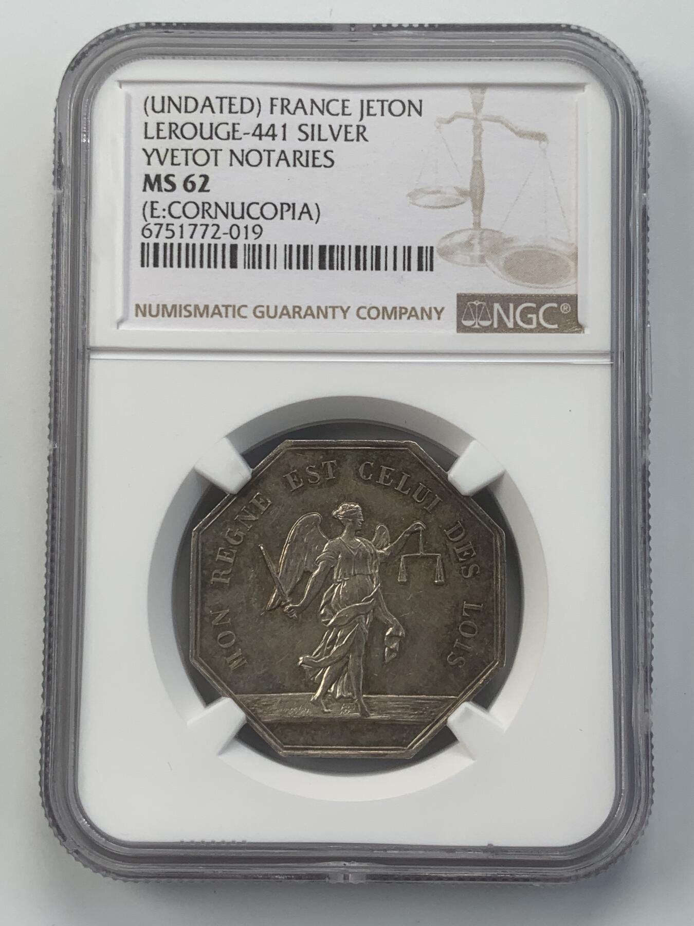 掌中浮雕-藏着的欧洲第049场 NGC MS62 : 法国伊沃托区公证人八角银章，31mm