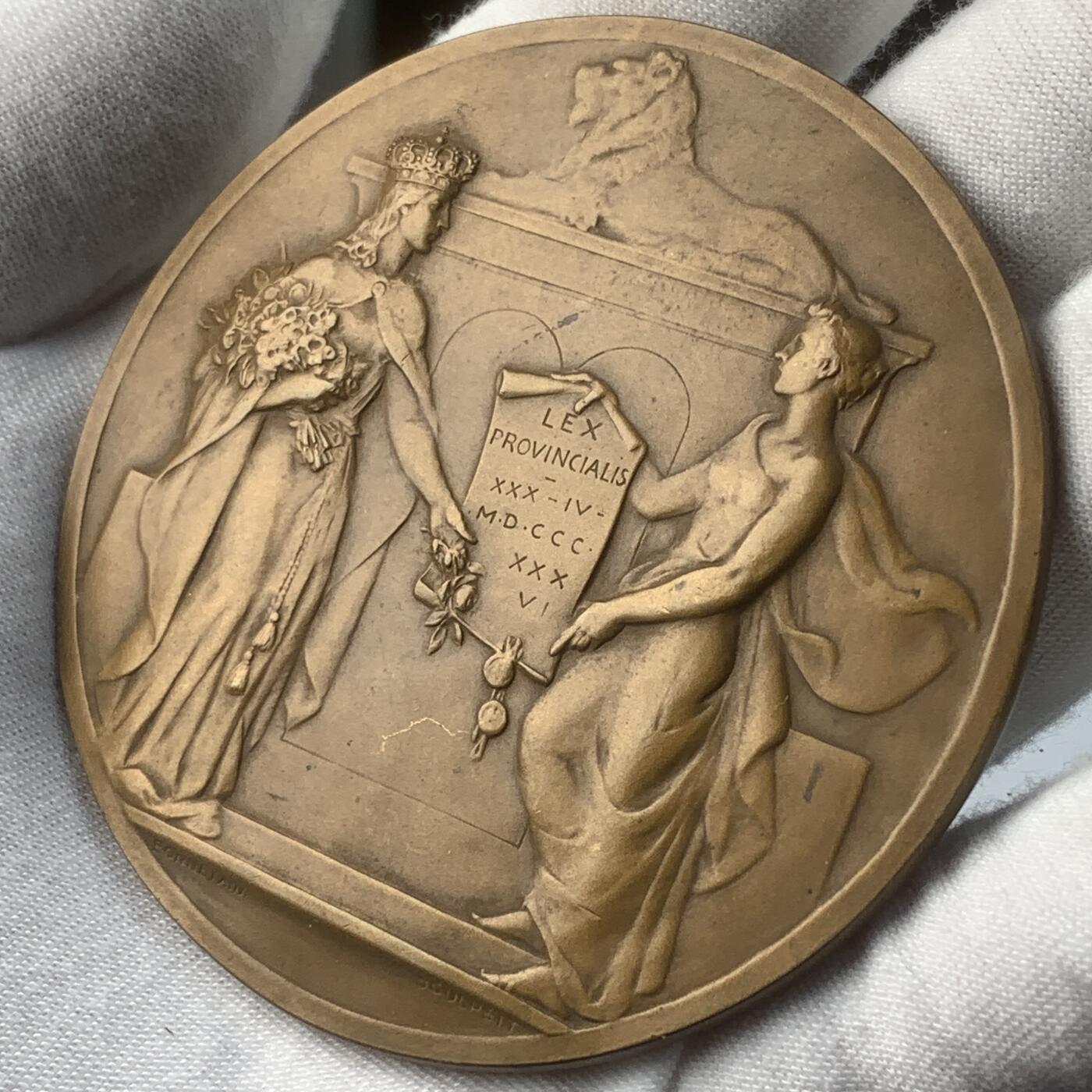 掌中浮雕-藏着的欧洲第049场 1936年比利时100周年纪念铜章，70mm，105g