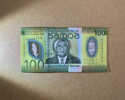 【Blue Auction】世界纸币精拍第775期——18级TOP拍卖/信誉/品质/专业/高效💫 - 【ZZ冠补号111豹子号】萨摩亚 新版 100塔拉 全新UNC