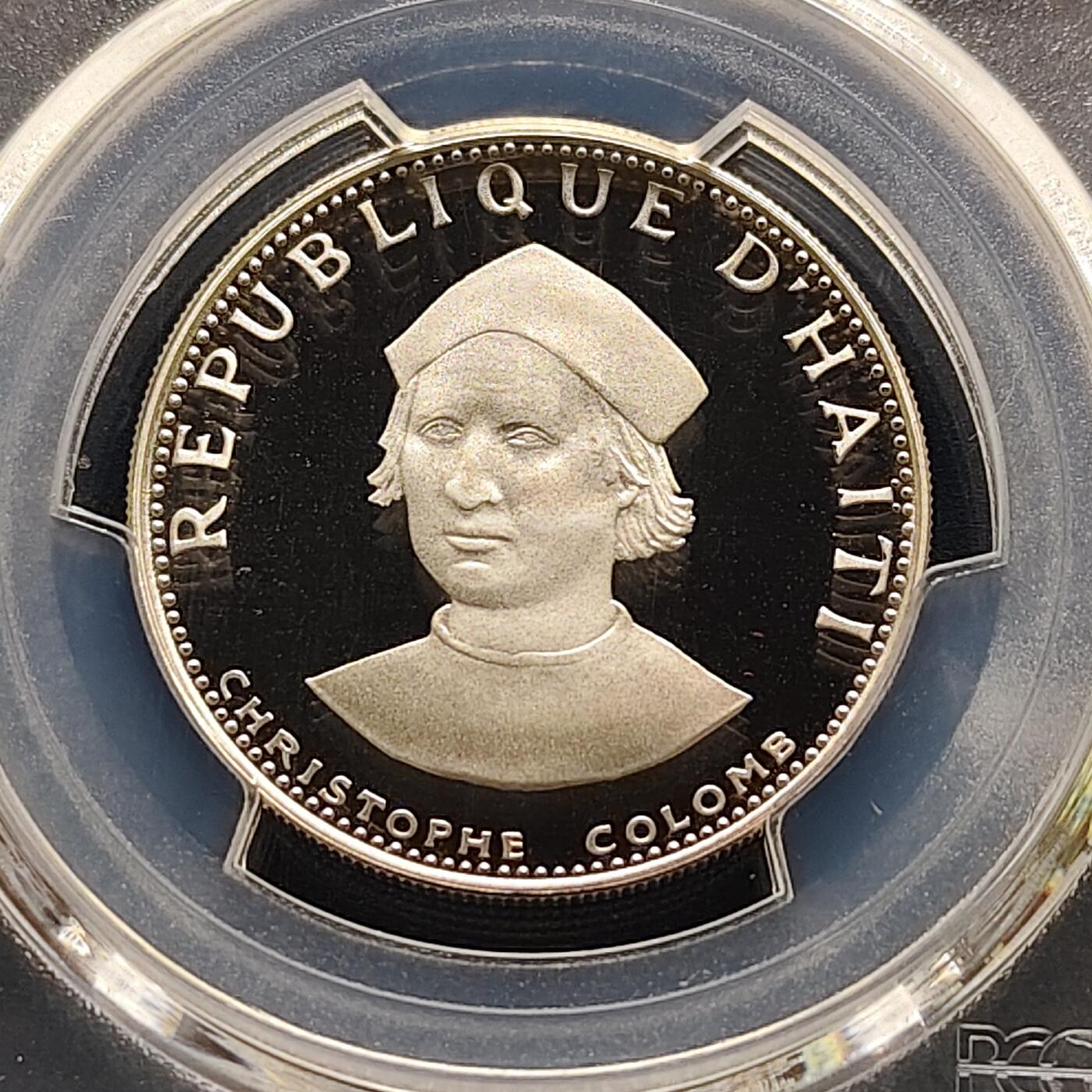 【全场包邮】纯粹捡漏拍495场-持续更新中 【收藏级·亚军分·少见】海地1973年25古德克里斯哥伦布精制纪念银币-盒证全量5470-PCGS PR69 DCAM（更高分仅3枚）