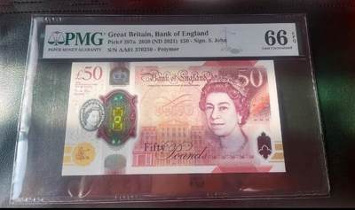 PMG66EPQ英国纸币 首发冠AA01冠  2020年G序列50磅女王版塑料钞 - PMG66EPQ英国纸币 首发冠AA01冠  2020年G序列50磅女王版塑料钞