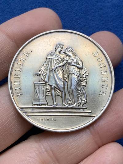 《竞宝斋》第458场 周日，周一，周二   3场连拍 （全场包邮）欢迎送拍 - 法国婚姻与爱情纪念银章，24.9g，39.2mm，丰饶角边铭