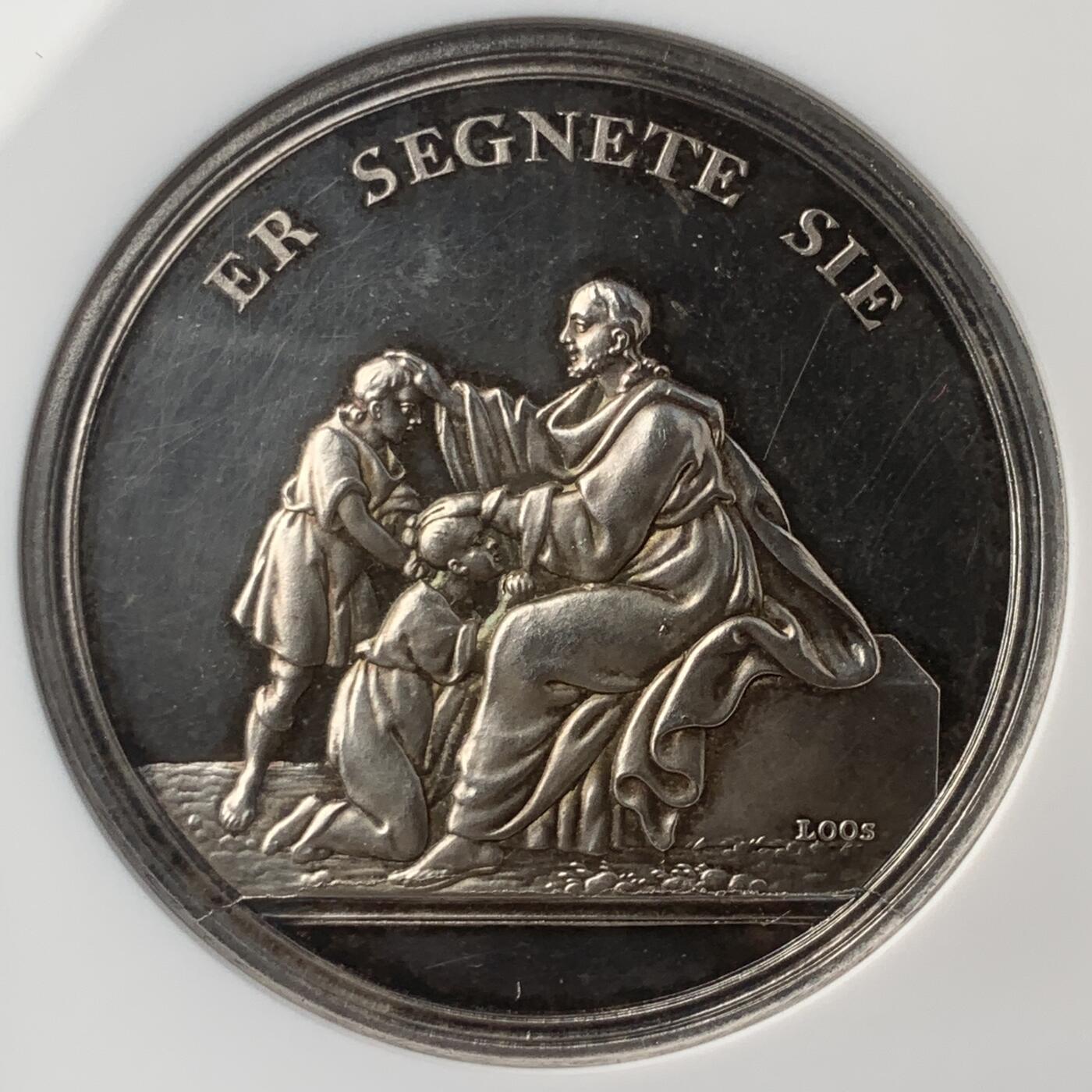 掌中浮雕-藏着的欧洲第049场 NGC MS63 DPL ：19世纪德国柏林洗礼纪念银章，42mm，德国宗教题材，LOOS大师作品