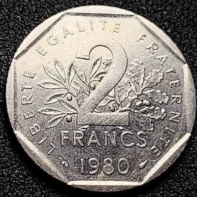 泉币菌-第168场- 精品福利场 - 播种女神  1980年 法国2法郎 26mm 不锈钢硬币 