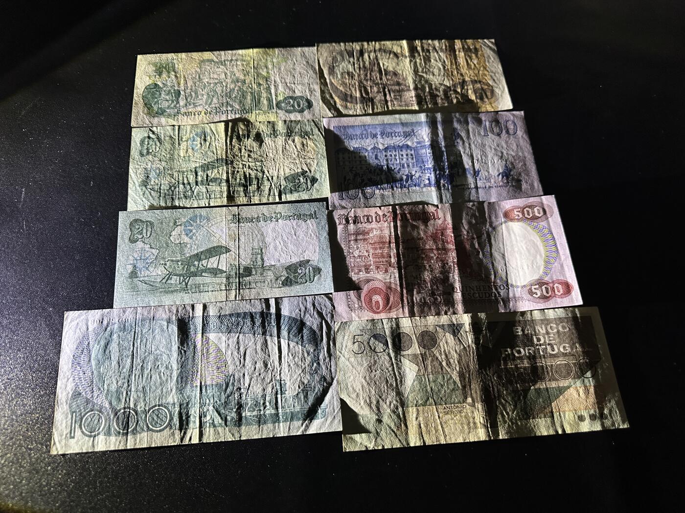 《外钞收藏家》第六百零二期（精品场）（本平台长期征集拍品、欢迎藏友们联系合作） 葡萄牙20-5000面额 八张一起 非全新 品相如图