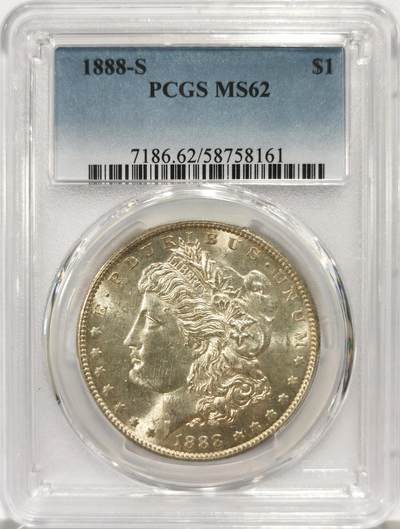 博洋堂世界钱币拍卖第157期（全场包邮） - PCGS MS62 美国1888 S 摩根 麦稀奇首见 高分稀有品种 关键年 严重低评 底板完美 吉祥年份 系列收藏不可或缺的极品钱币 PCGS指导价4188