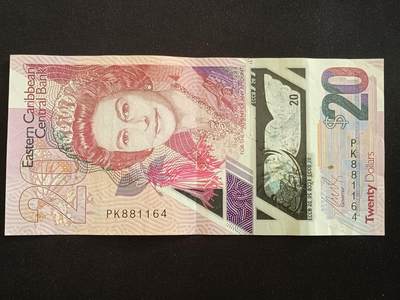 【游宝拍卖】乙巳蛇年第108期 佣金1元起 - 东加勒比-20元【塑钞版 流通品相】