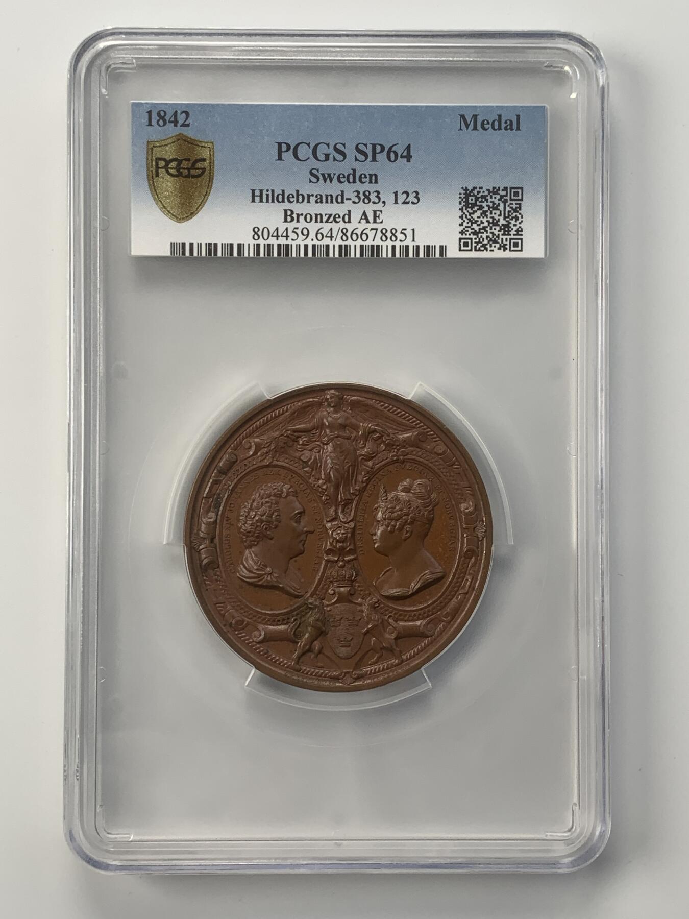 掌中浮雕-藏着的欧洲第049场 PCGS SP64 ：1842年瑞典卡尔十四和他的家人铜章，56mm， Ludvig Persson Lundgren雕刻