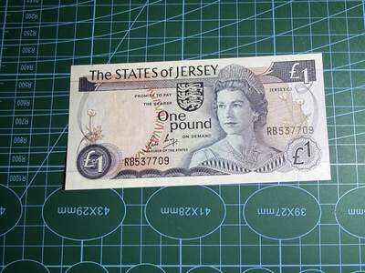 【炜奕收藏】，第五十七期，英联邦女王专场 - 1976-1988年泽西岛1镑，UNC-品相，边缘轻微压痕