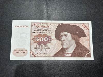 《外钞收藏家》第六百零二期（精品场）（本平台长期征集拍品、欢迎藏友们联系合作） - 1977年德国500马克 大副 接近全新 角和边上有瑕疵 2个荧光点