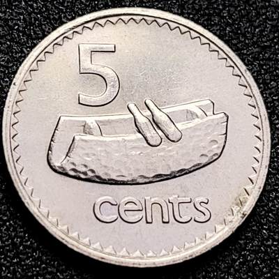 泉币菌-第168场- 精品福利场 - 光品 独木舟 英属斐济 5分镍铜硬币 1987年 中青年女王 19mm 