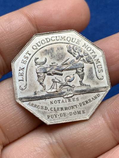 《竞宝斋》第458场 周日，周一，周二   3场连拍 （全场包邮）欢迎送拍 - 法国八角银质代币，克莱蒙-费朗公证人，15.87g，31.5mm，丰饶角1argent边铭