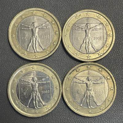 回流0119 - 意大利1欧元双金属币4枚 达芬奇《维特鲁威人》