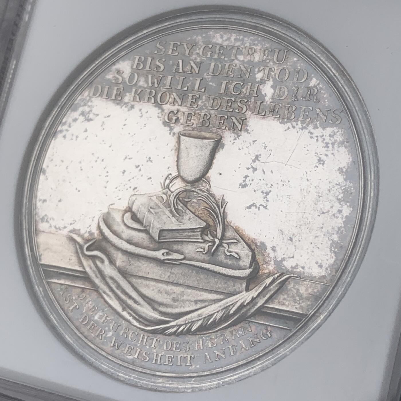 掌中浮雕-藏着的欧洲第049场 NGC MS63 DPL ：19世纪德国柏林洗礼纪念银章，42mm，德国宗教题材，LOOS大师作品